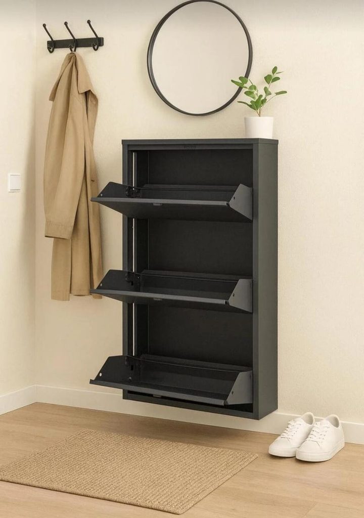 Slim Metal 3-Door Shoe Rack